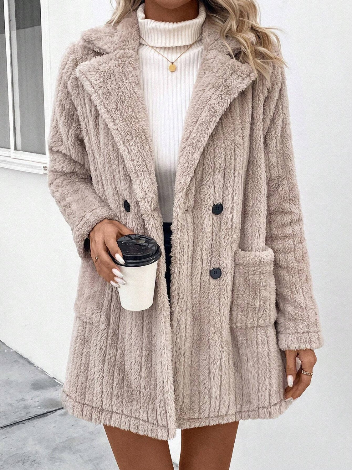Fuzzy Faux Fur Coat with Pockets
