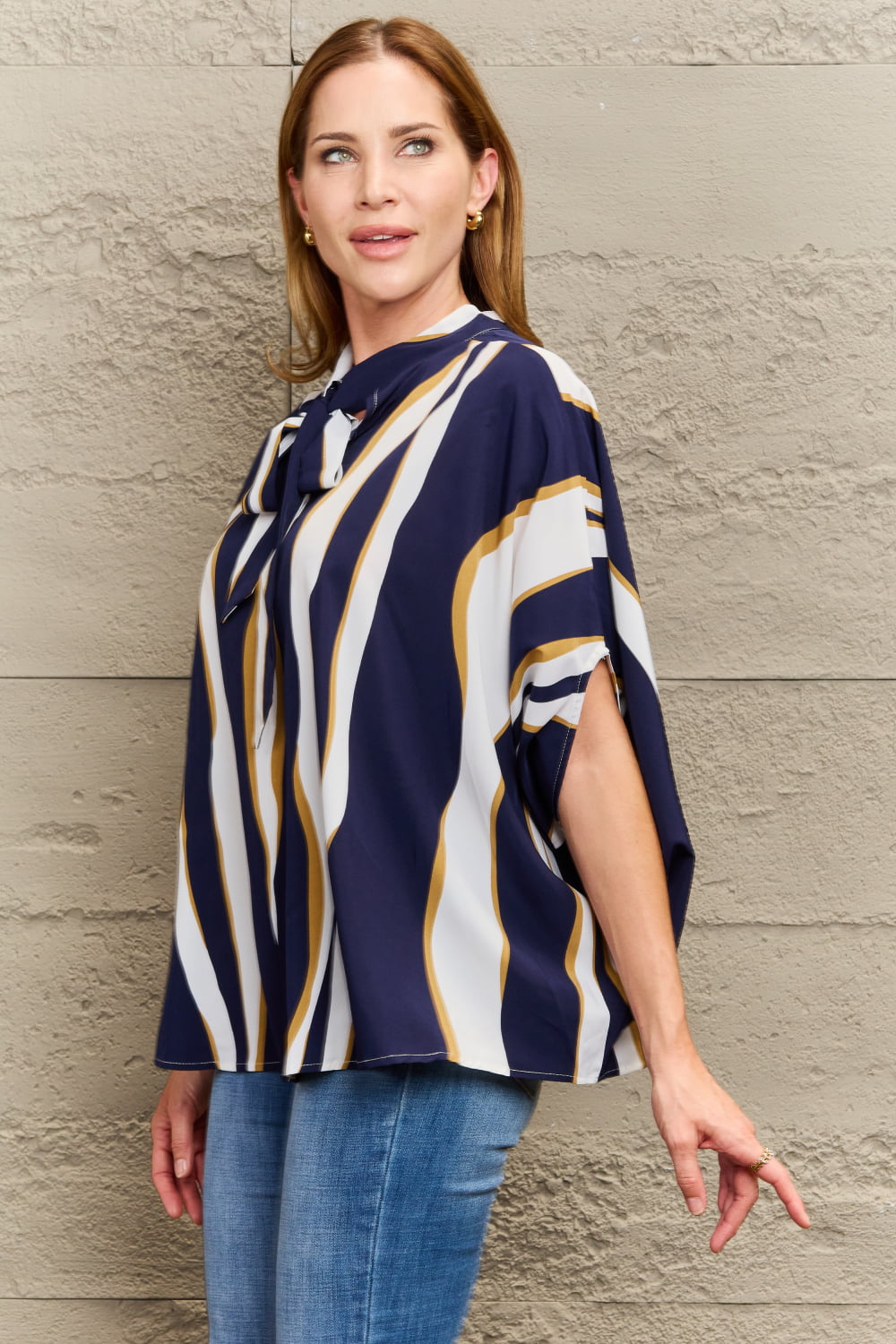 Gia Tie Neck Slit Sleeve Blouse