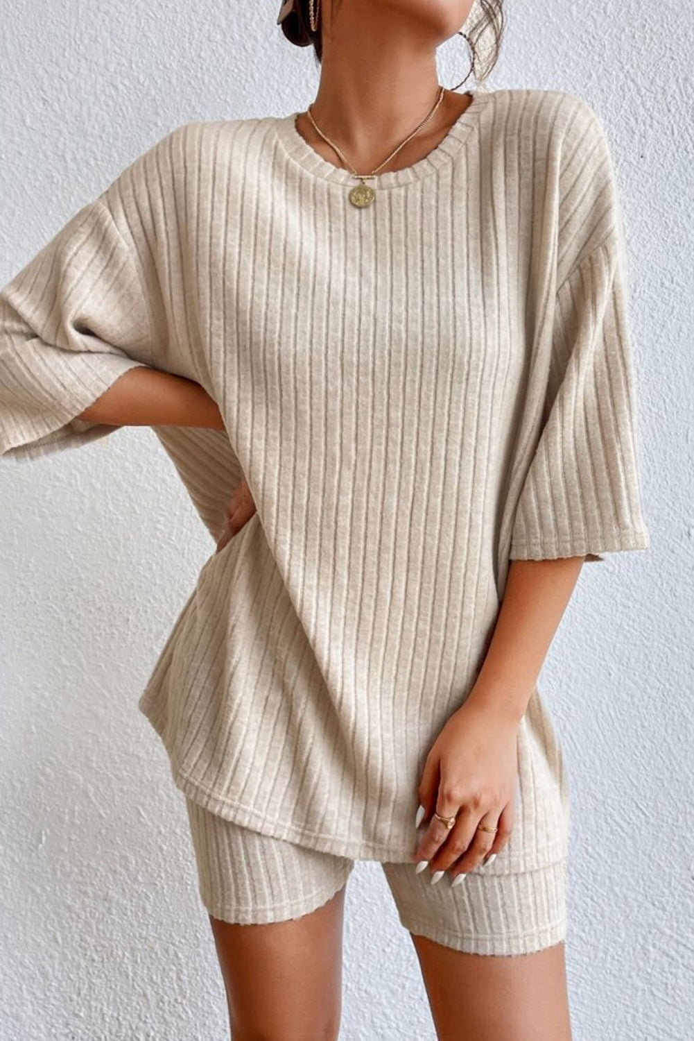 Carly Ribbed Top and Shorts Lounge Set