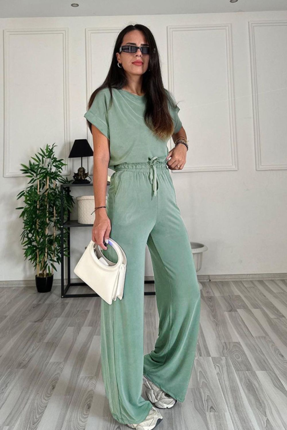 Megan Crew and Drawstring Pants Set