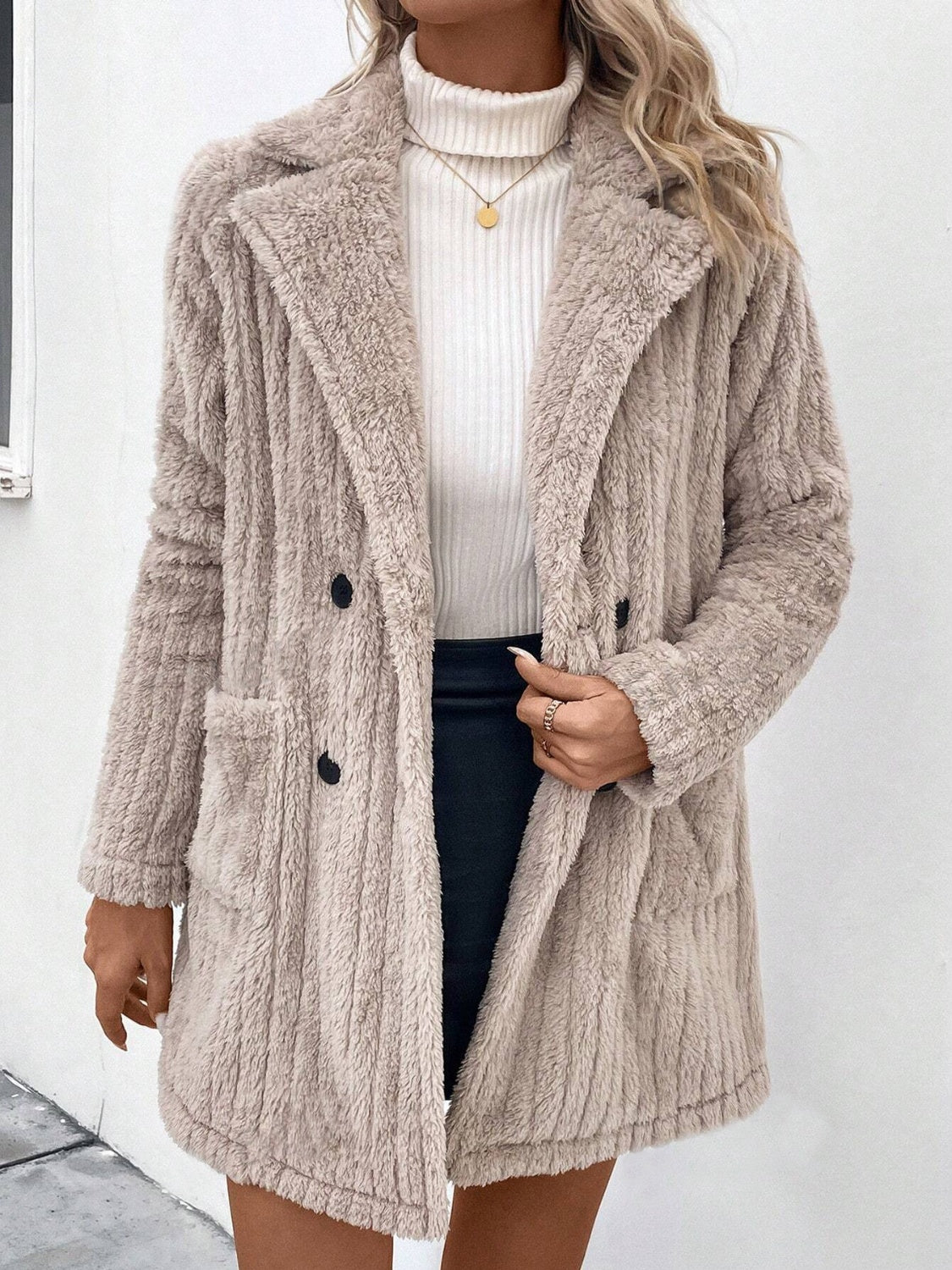 Fuzzy Faux Fur Coat with Pockets