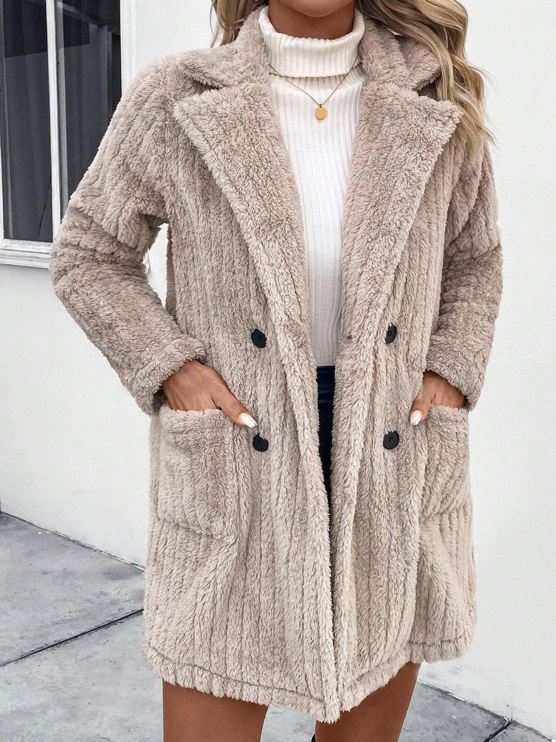 Fuzzy Faux Fur Coat with Pockets