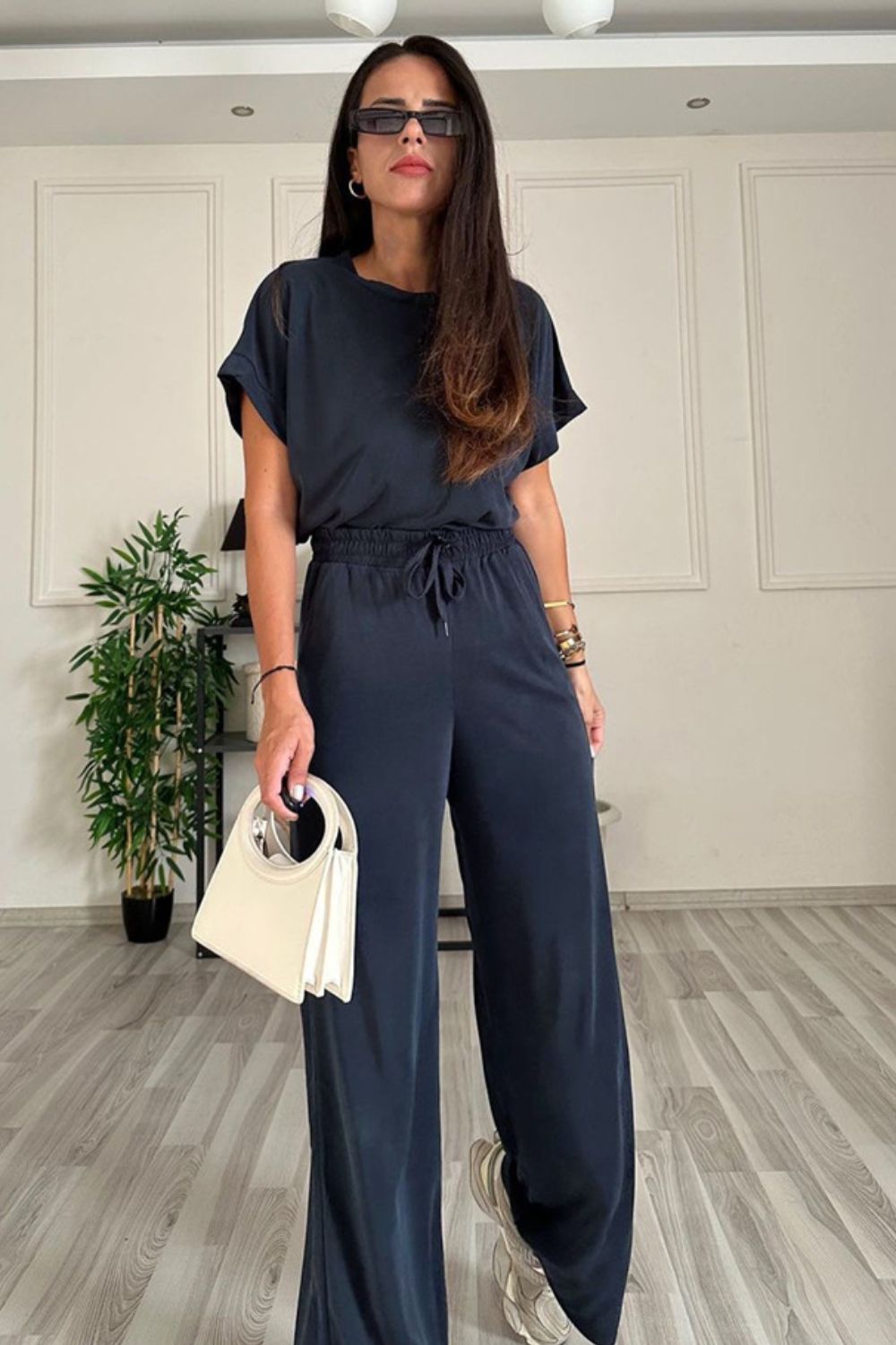 Megan Crew and Drawstring Pants Set