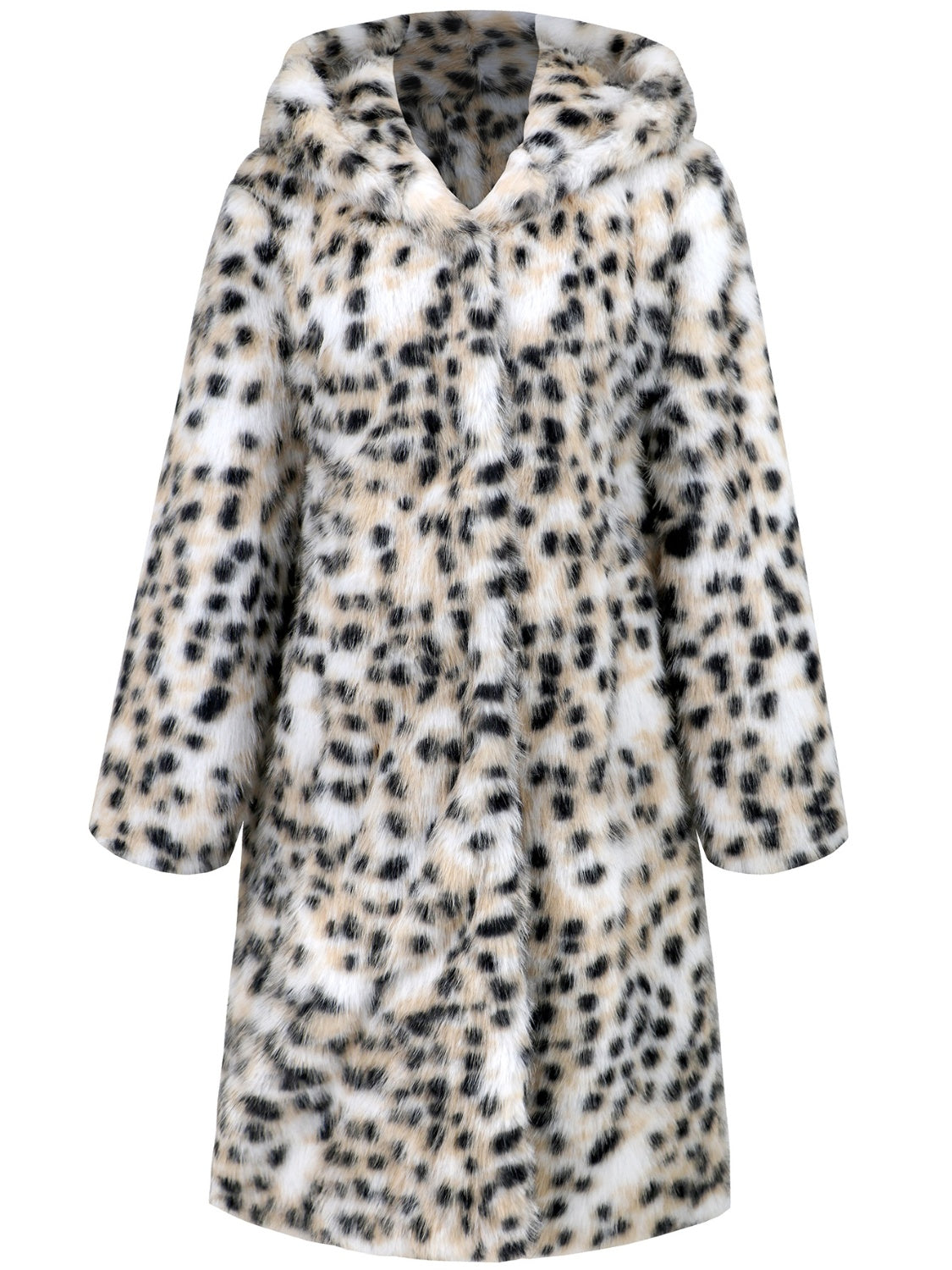 Thermal Leopard Faux Fur Hooded Coat