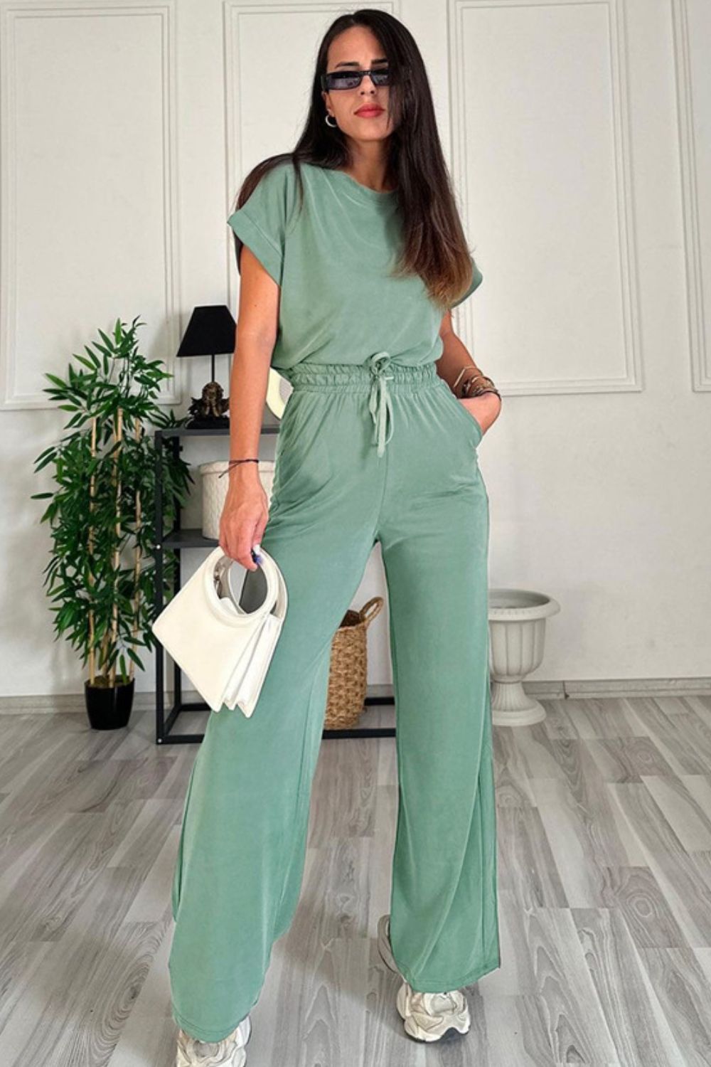 Megan Crew and Drawstring Pants Set
