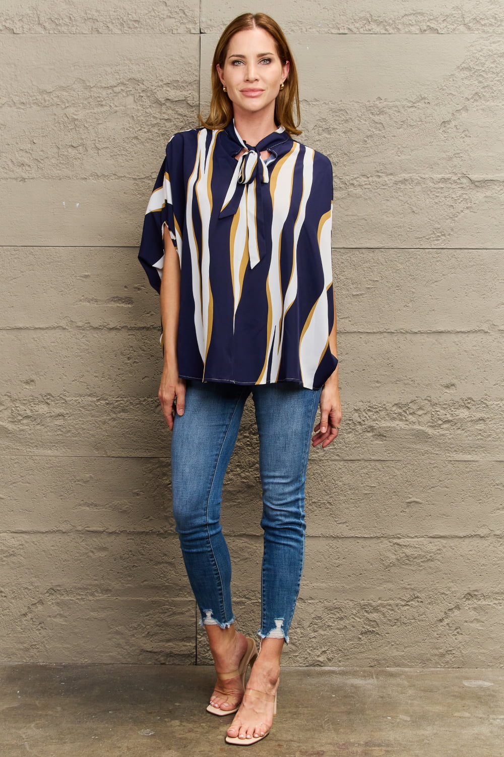 Gia Tie Neck Slit Sleeve Blouse