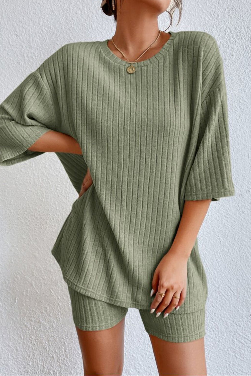 Carly Ribbed Top and Shorts Lounge Set