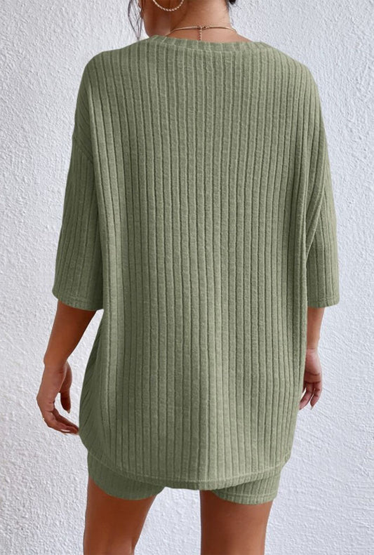 Carly Ribbed Top and Shorts Lounge Set