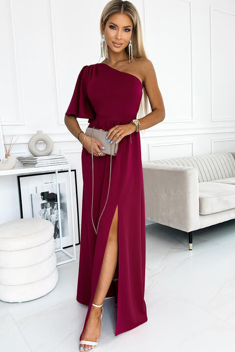 Kayla One Shoulder Flutter Sleeves Dress