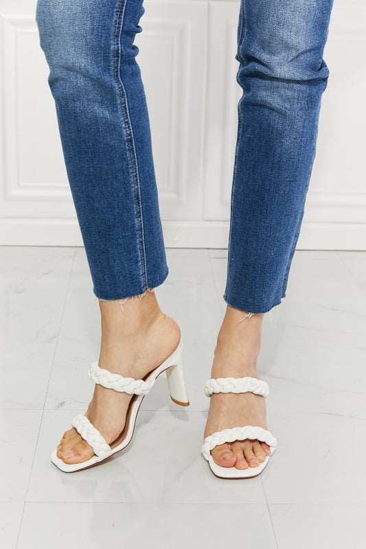 Mercy Double Braided Block Heel Sandal in White