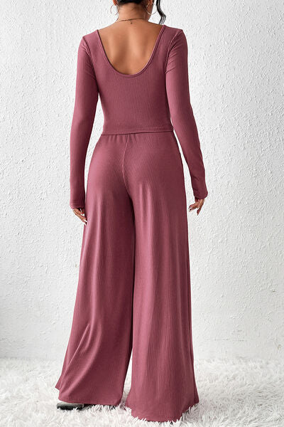 Maya Lily Top and Wide-Leg Pants Set