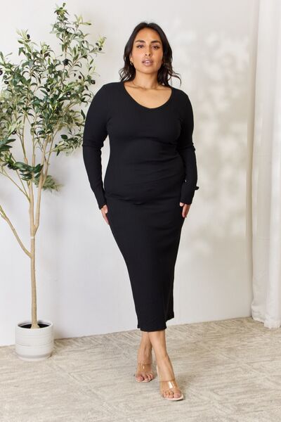 Bestie Ribbed Long Sleeve Midi Slit Dress