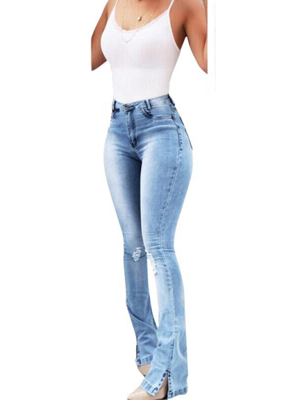 Women's High Waist Slit Hem Jeans