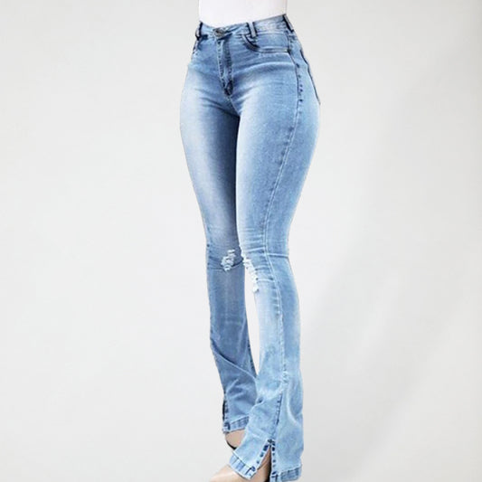 Women's High Waist Slit Hem Jeans
