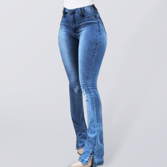 Women's High Waist Slit Hem Jeans