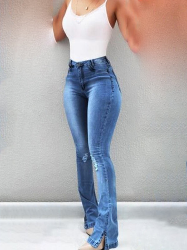 Women's High Waist Slit Hem Jeans