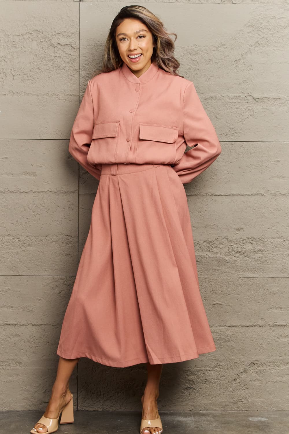 Maxi Jacket and Midi Skirt Set