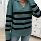 Devine Striped Collared Neck Long Sleeve Sweater