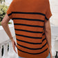 Devine Striped Mock Neck Short Sleeve Sweater