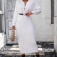 Notched Neck Dropped Shoulder Button-Down Midi Dress