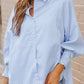 Striped Lantern Sleeve Collared Shirt