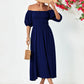 Off-Shoulder Balloon Sleeve Midi Dress