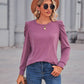 Heathered Puff Sleeve Round Neck Tunic Top