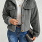 Fuzzy Button Up Collared Neck Jacket