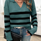 Devine Striped Collared Neck Long Sleeve Sweater