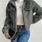 Fuzzy Button Up Collared Neck Jacket