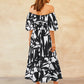 Printed Off-Shoulder Balloon Sleeve Dress