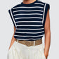 Striped Round Neck Cap Sleeve T-Shirt