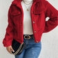 Fuzzy Button Up Collared Neck Jacket