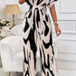 Printed V-Neck Short Sleeve Wide Leg Jumpsuit