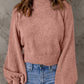 Ribbed Trim Balloon Sleeve Sweater