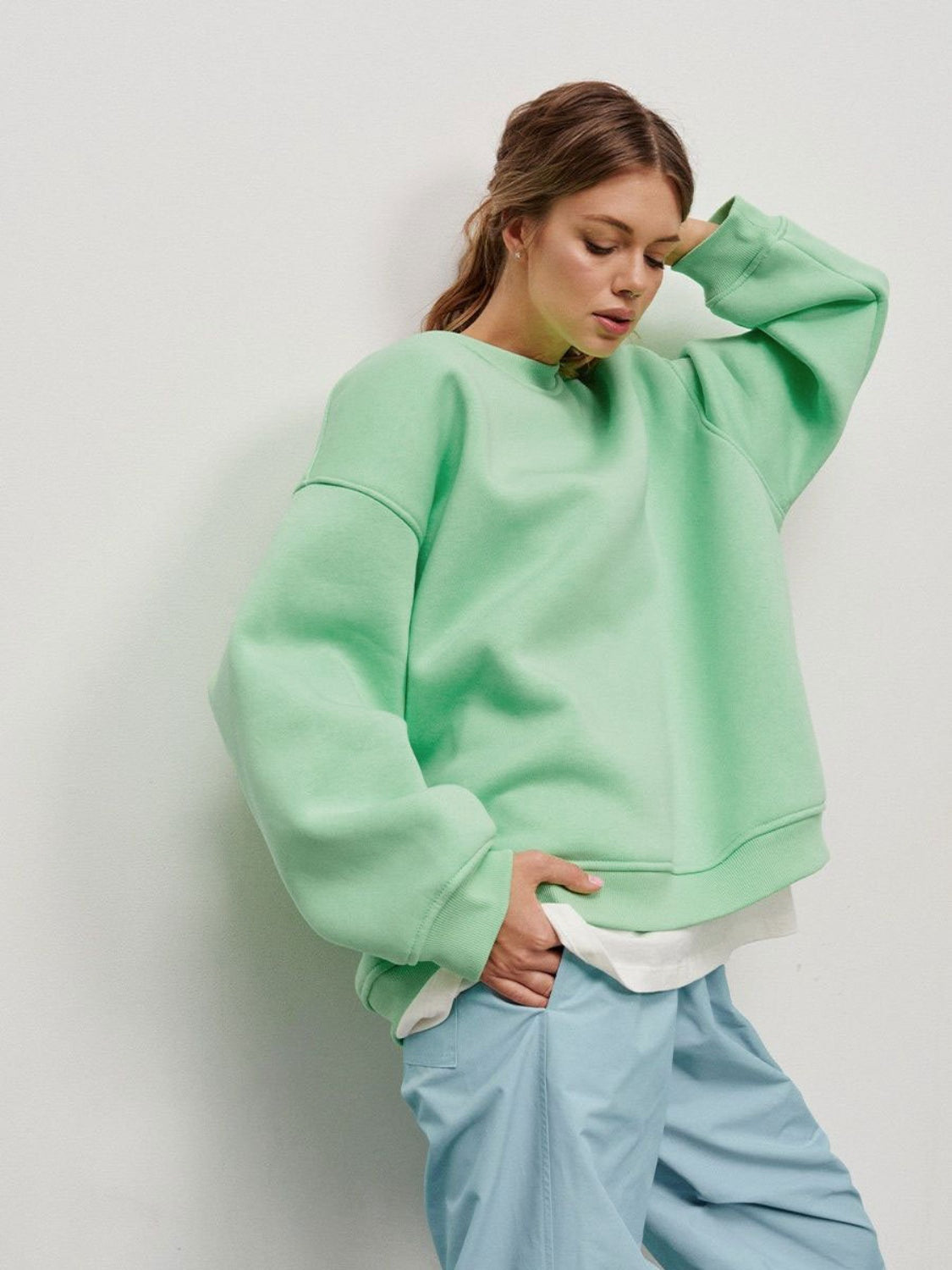 Round Neck Dropped Shoulder Sweatshirt