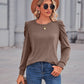 Heathered Puff Sleeve Round Neck Tunic Top