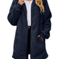 Fuzzy Pocketed Zip Up Long Sleeve Hooded Jacket