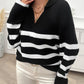 Devine Striped Collared Neck Long Sleeve Sweater