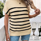 Devine Striped Mock Neck Short Sleeve Sweater