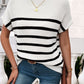 Devine Striped Mock Neck Short Sleeve Sweater