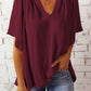 Ruched Notched Half Sleeve Blouse