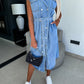 Stacked Cap Sleeve Denim Dress