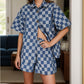 Checkered Button Up Half Sleeve Top and Shorts Set