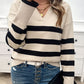 Devine Striped Collared Neck Long Sleeve Sweater