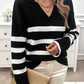 Devine Striped Collared Neck Long Sleeve Sweater