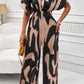 Printed V-Neck Short Sleeve Wide Leg Jumpsuit