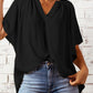 Ruched Notched Half Sleeve Blouse