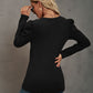 Waffle-Knit Puff Sleeve Round Neck Top