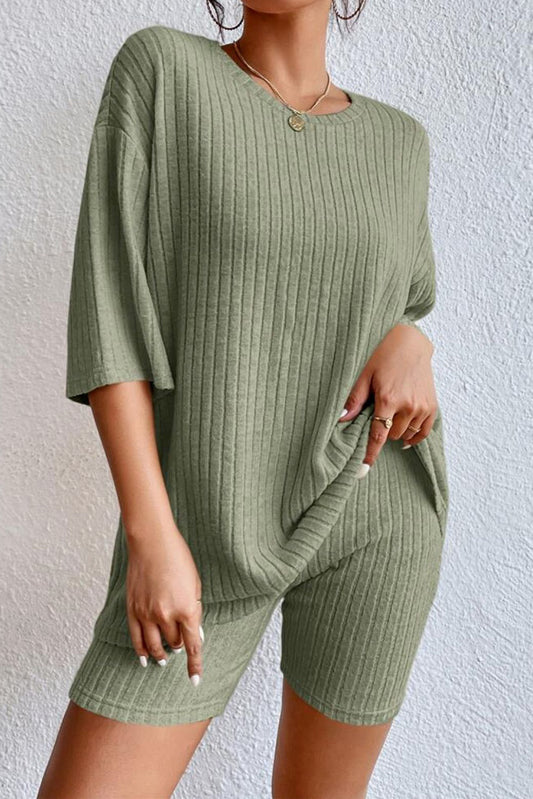 Carly Ribbed Top and Shorts Lounge Set